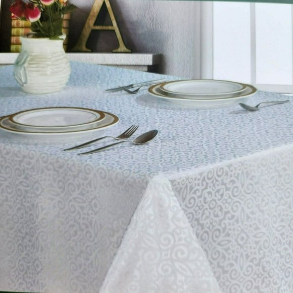 Charles Gallen White Damask Avondale‎ Tablecloth Irish Linen 60x84in - Picture 14 of 14